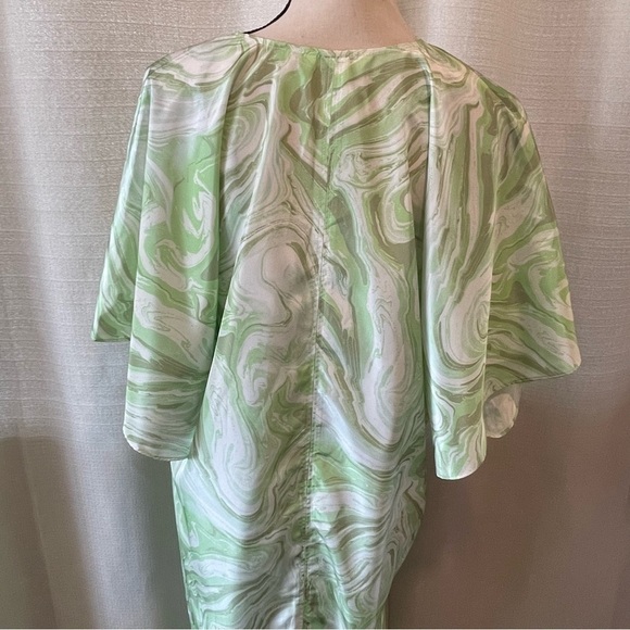 H&M WOMENS KAFTAN DRESS GREEN MARBLED V-NECK SIZE M - Picture 9 of 9